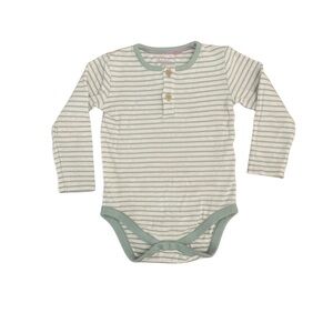 Baby Boden Green & White Striped Long Sleeve Onesie | 100% Cotton